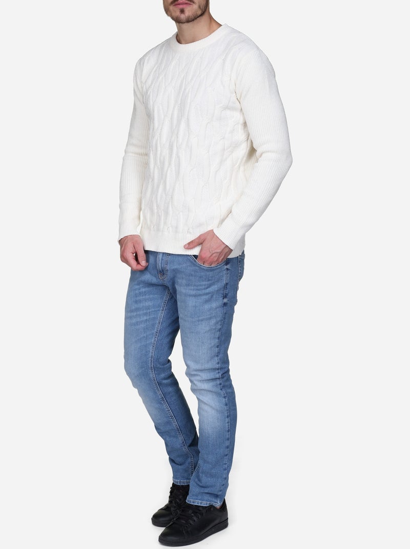 Camisola elegante com malha trançada - Kenzarro Branco - Kiabi