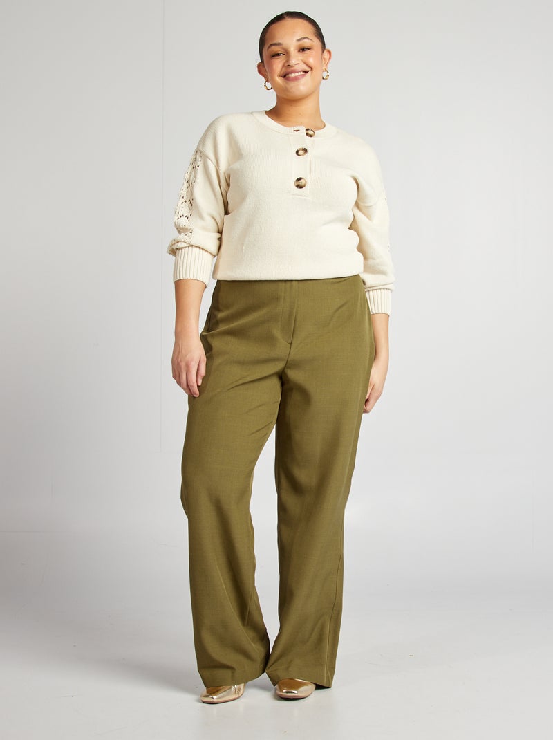 Camisola em croché com gola de botões BEGE - Kiabi