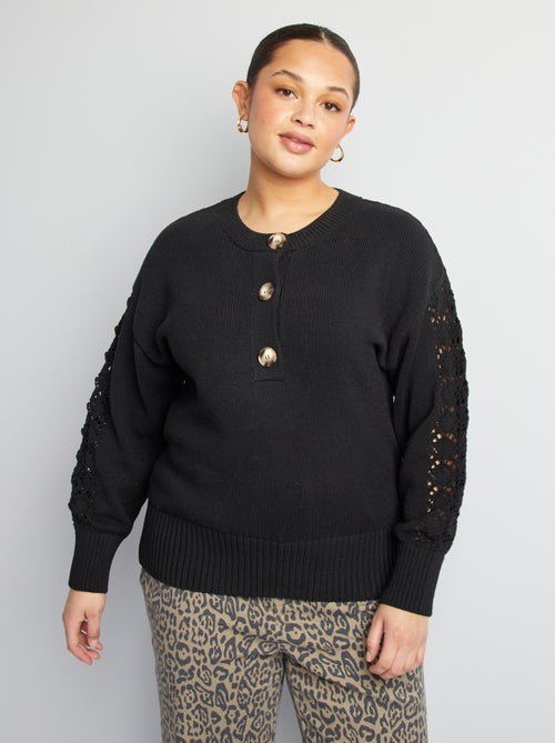 Camisola em croché com gola de botões - Kiabi