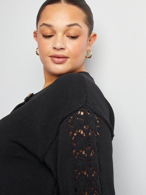 Camisola em croché com gola de botões - Kiabi