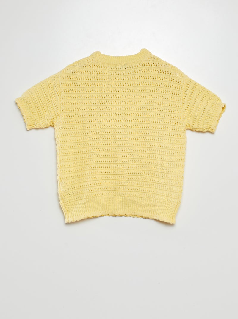 Camisola em croché de manga curta AMARELO - Kiabi