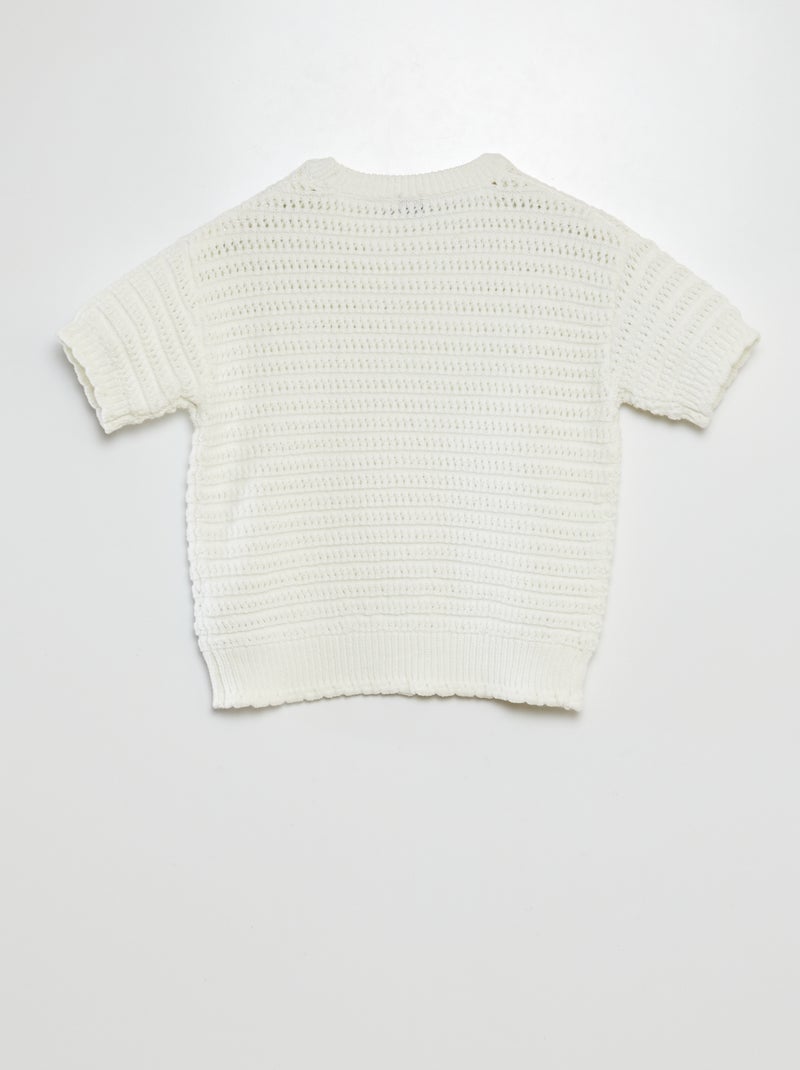 Camisola em croché de manga curta Branco - Kiabi