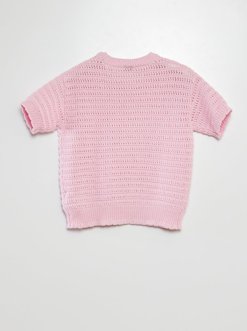 Camisola em croché de manga curta ROSA - Kiabi