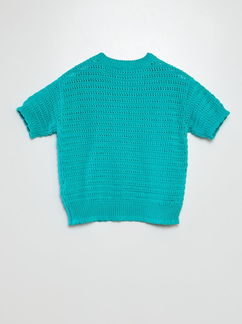 Camisola em croché de manga curta VERDE - Kiabi