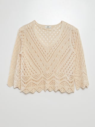 Camisola em croché 'JDY' com mangas 3/4 -