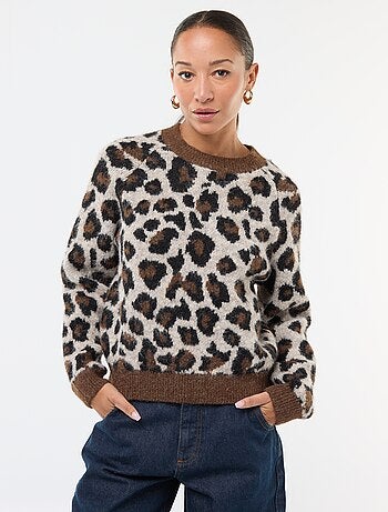 Camisola em jacquard com estampado de leopardo