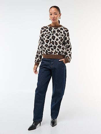 Camisola em jacquard com estampado de leopardo