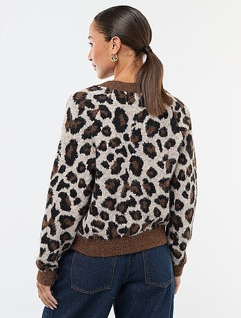 Camisola em jacquard com estampado de leopardo
