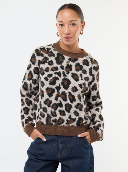 Camisola em jacquard com estampado de leopardo - Kiabi