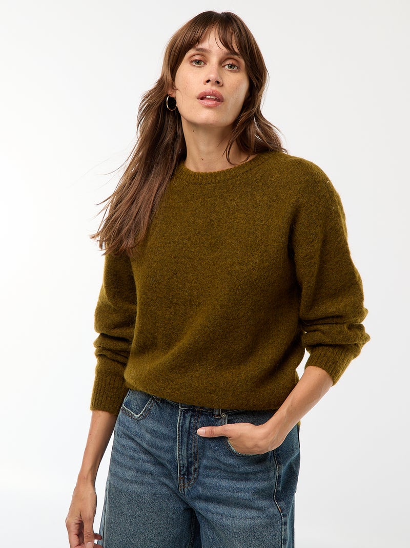 Camisola em Lã e Mohair Misturado Caqui - Kiabi