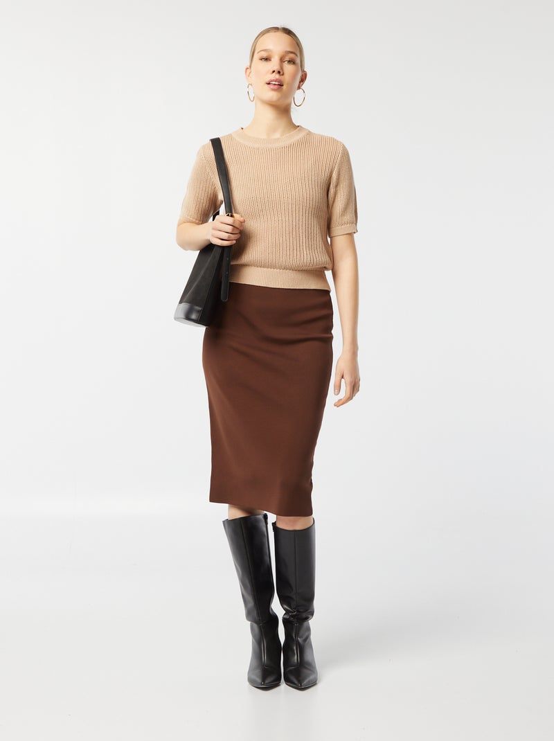 Camisola em malha ajurada BEGE - Kiabi