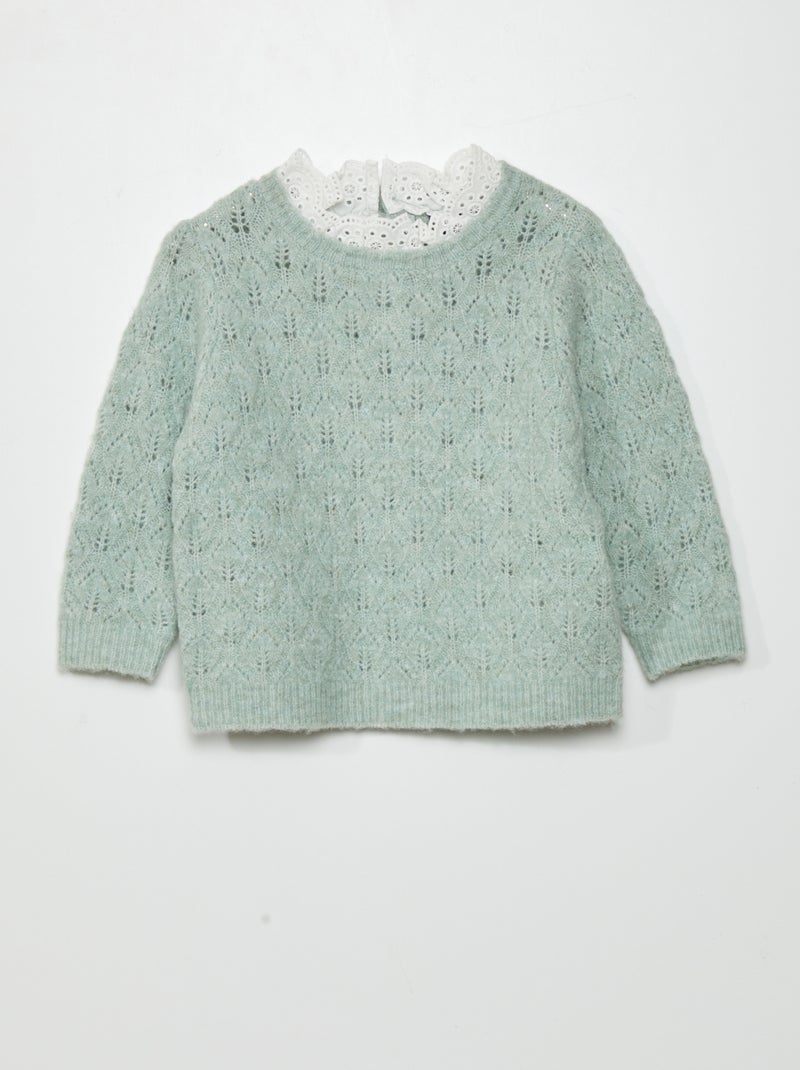 Camisola em malha ajurada + bordado inglês VERDE - Kiabi