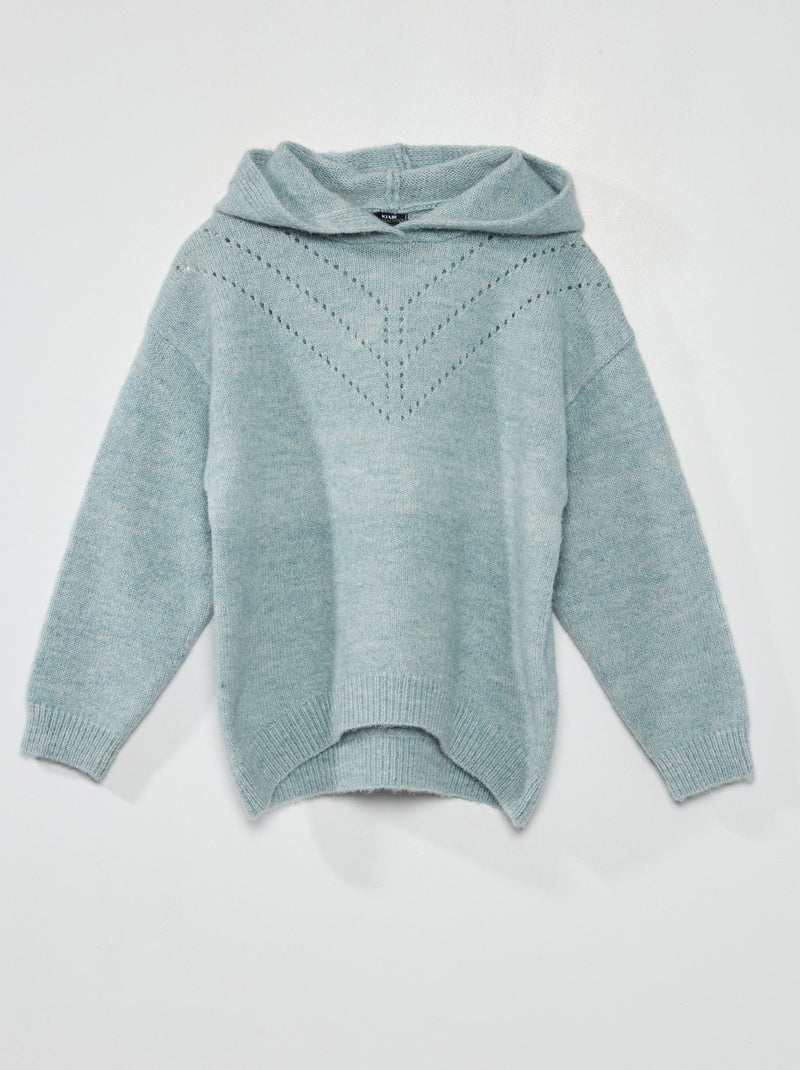 Camisola em malha ajurada com capuz Azul - Kiabi