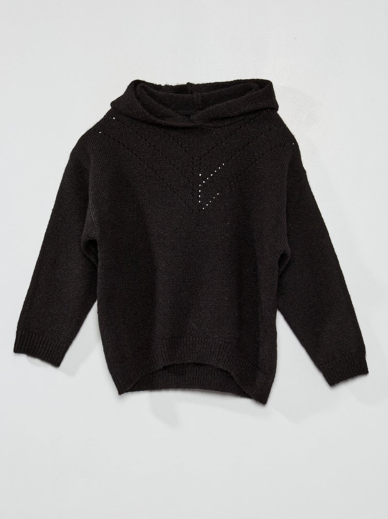 Camisola em malha ajurada com capuz Preto - Kiabi