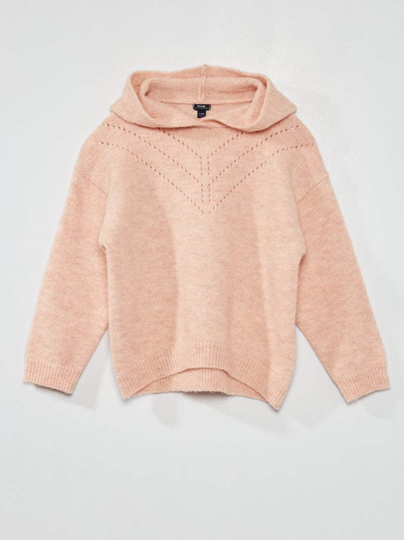 Camisola em malha ajurada com capuz ROSA - Kiabi