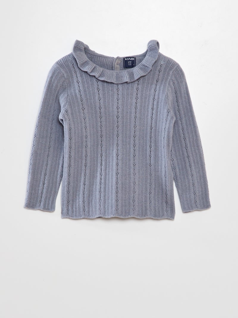 Camisola em malha ajurada com colarinho AZUL - Kiabi