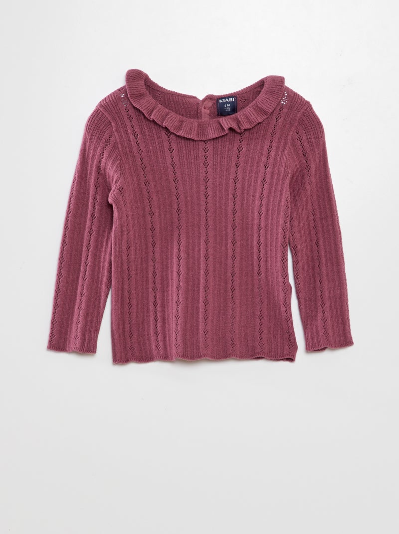 Camisola em malha ajurada com colarinho ROSA - Kiabi