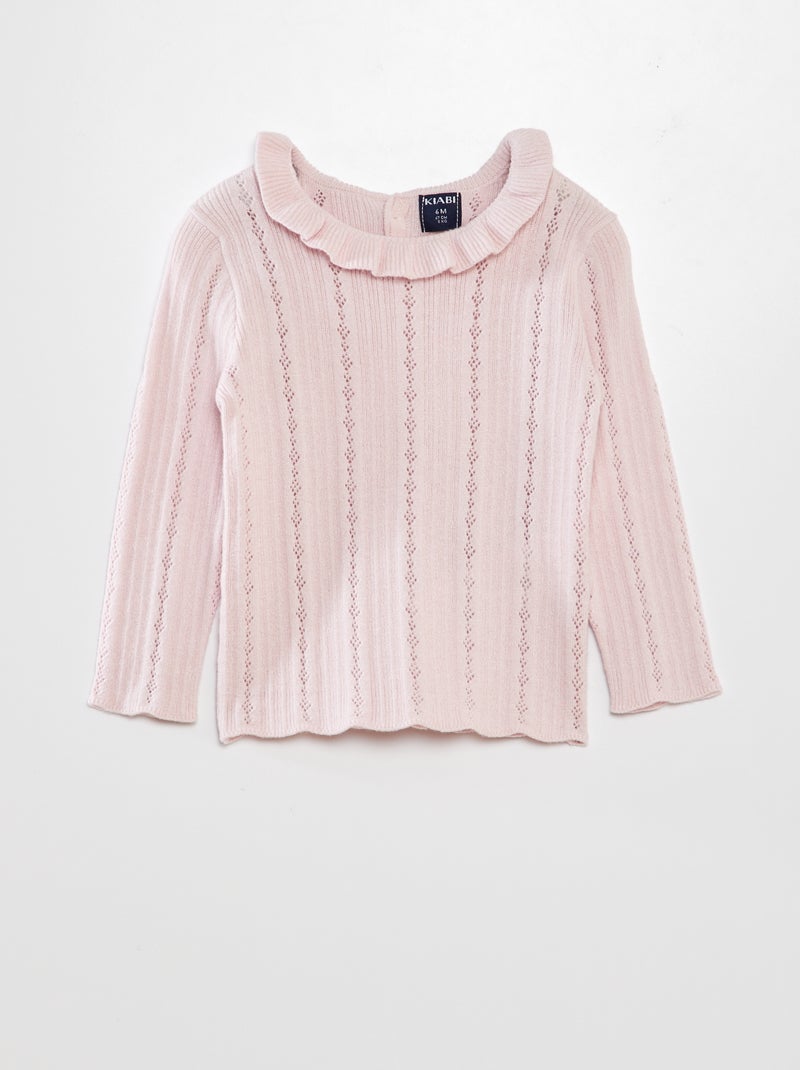 Camisola em malha ajurada com colarinho ROSA - Kiabi