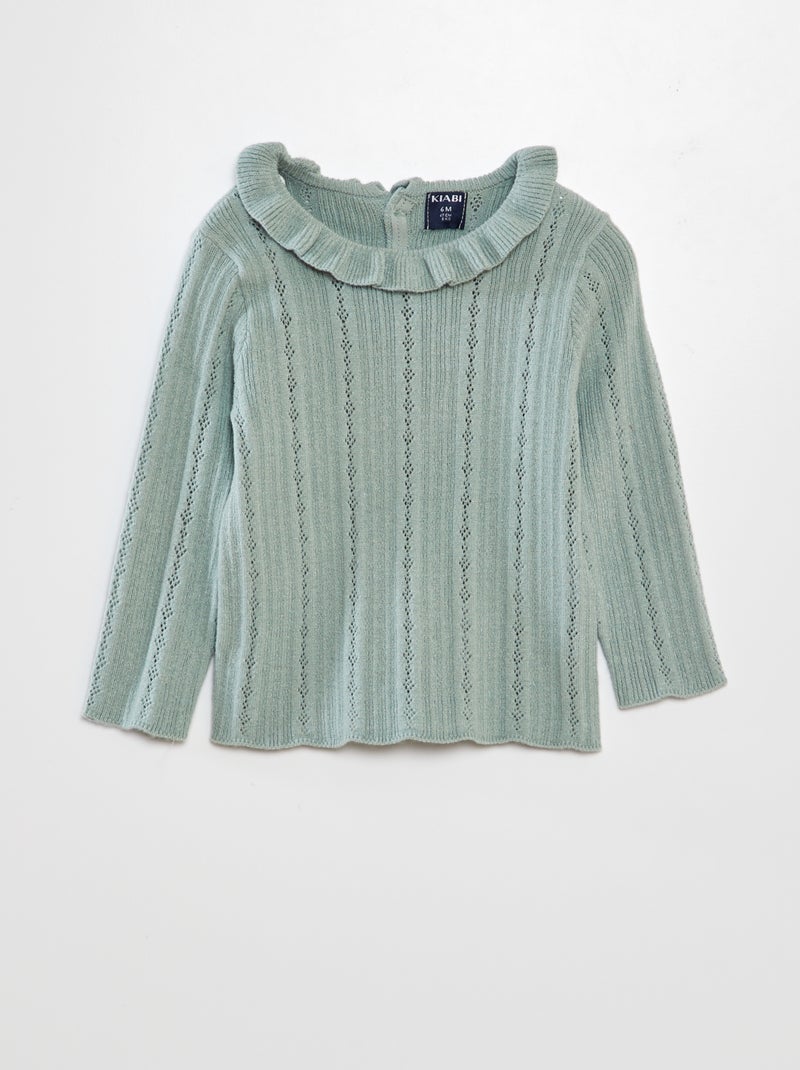 Camisola em malha ajurada com colarinho VERDE - Kiabi