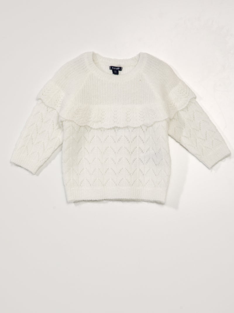 Camisola em malha ajurada com folhos Branco - Kiabi