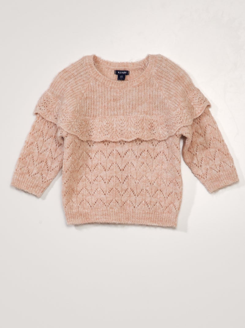 Camisola em malha ajurada com folhos ROSA - Kiabi