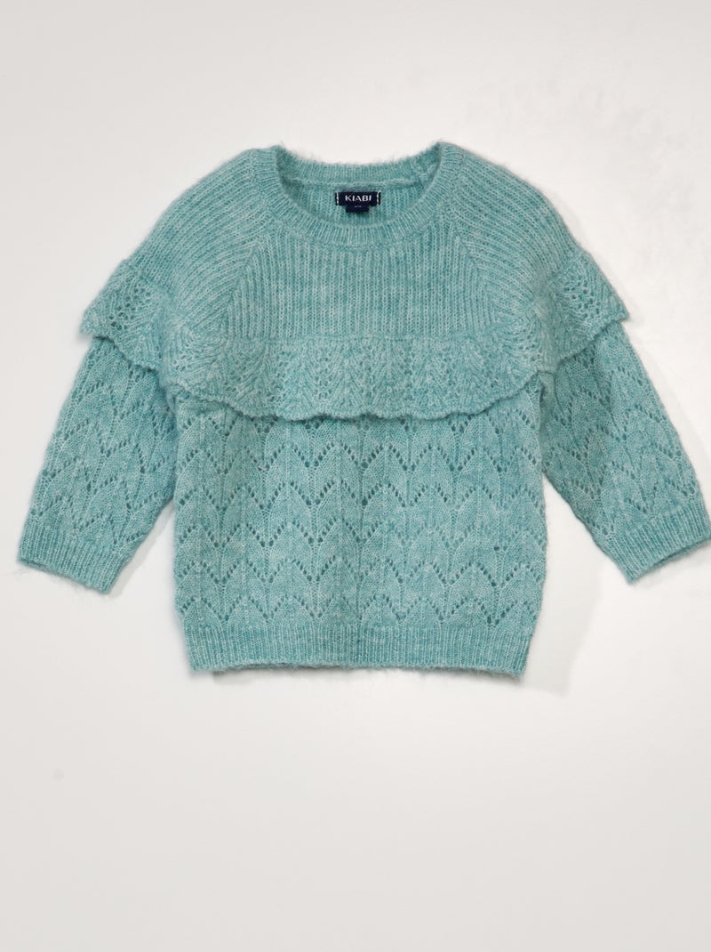 Camisola em malha ajurada com folhos VERDE - Kiabi