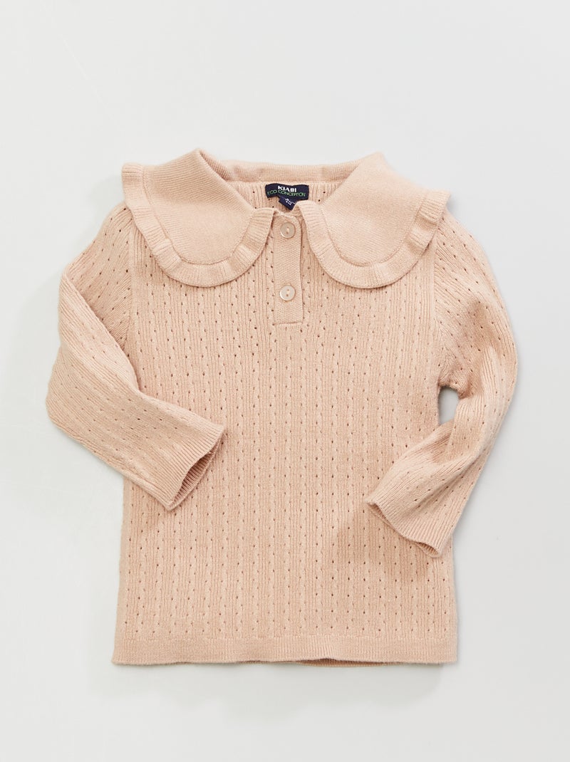 Camisola em malha ajurada com gola claudine BEGE - Kiabi