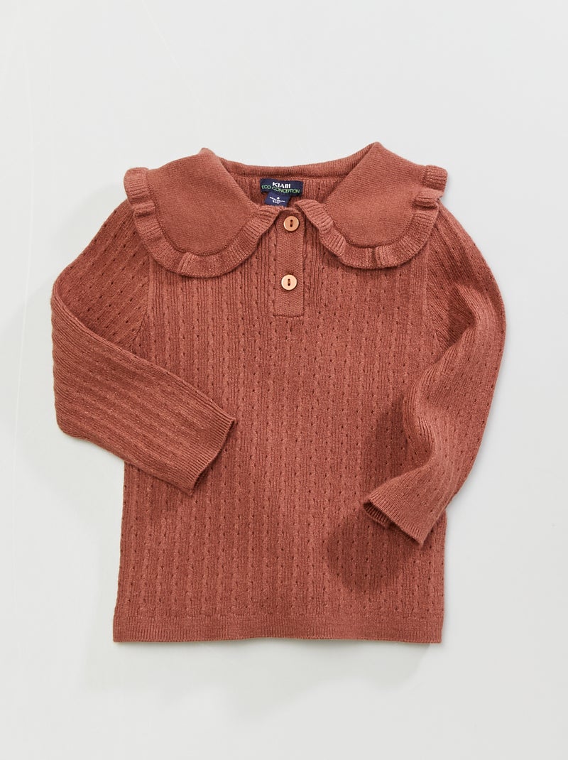 Camisola em malha ajurada com gola claudine CASTANHO - Kiabi