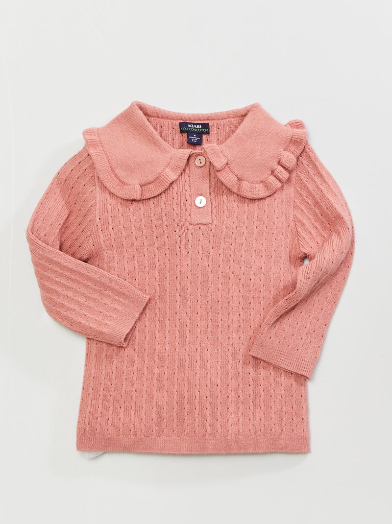 Camisola em malha ajurada com gola claudine ROSA - Kiabi