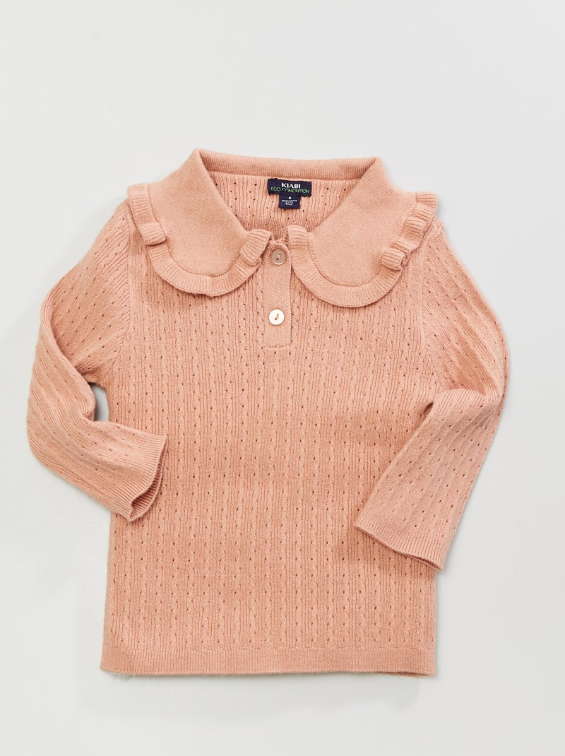 Camisola em malha ajurada com gola claudine ROSA - Kiabi