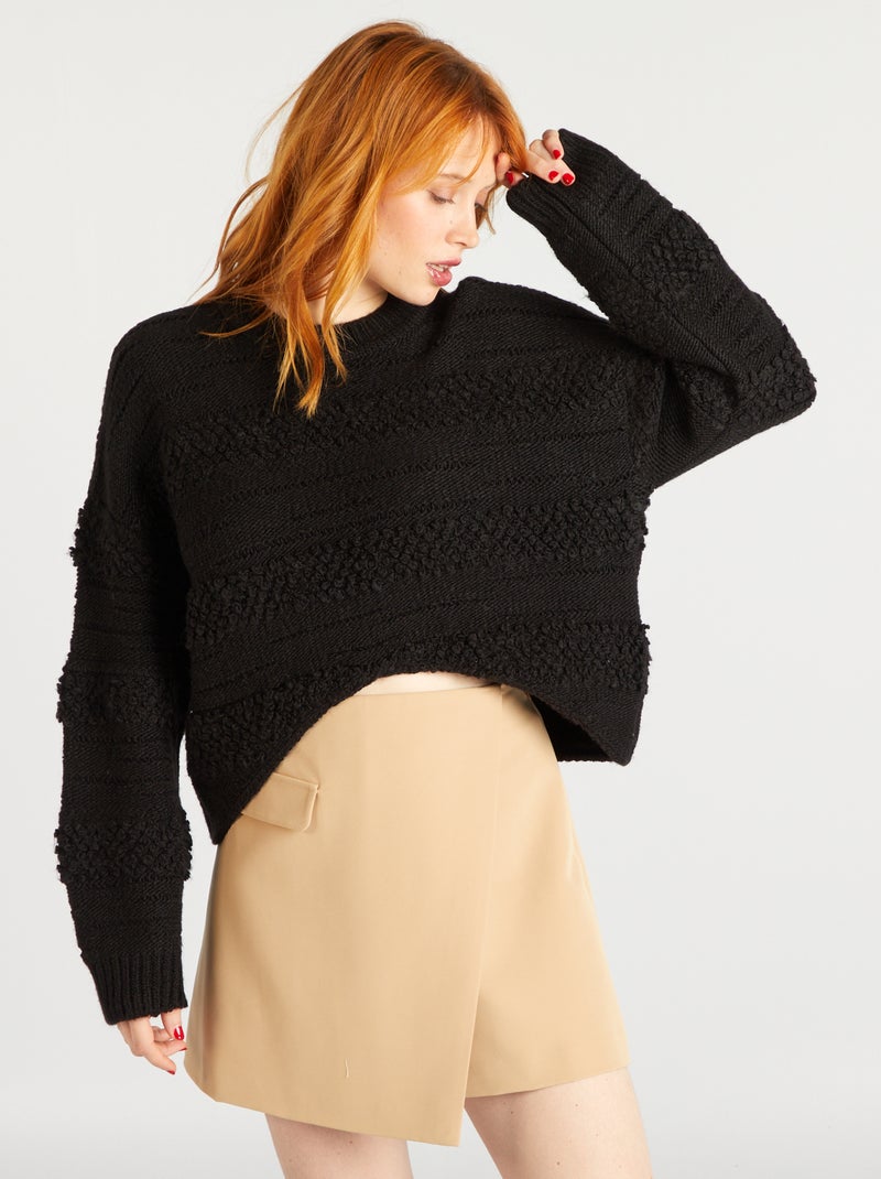 Camisola em malha ajurada Preto - Kiabi