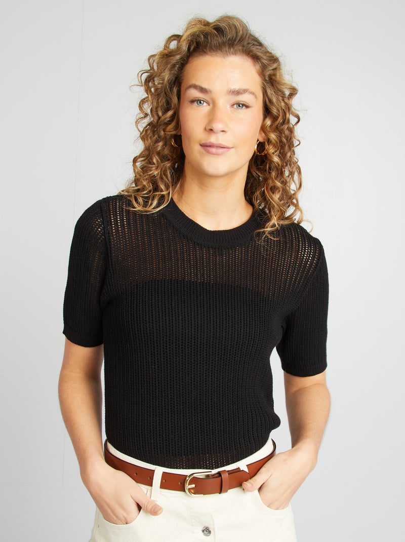 Camisola em malha ajurada Preto - Kiabi