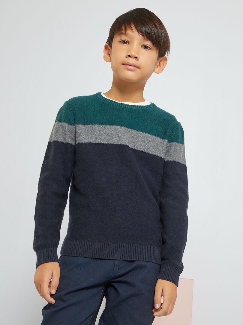 Camisola em malha bloco de cor VERDE - Kiabi