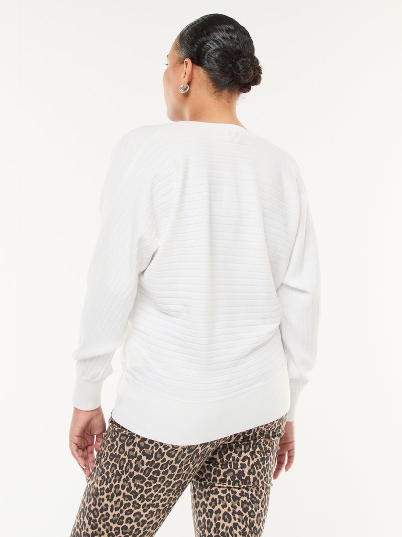 Camisola em malha canelada Branco - Kiabi
