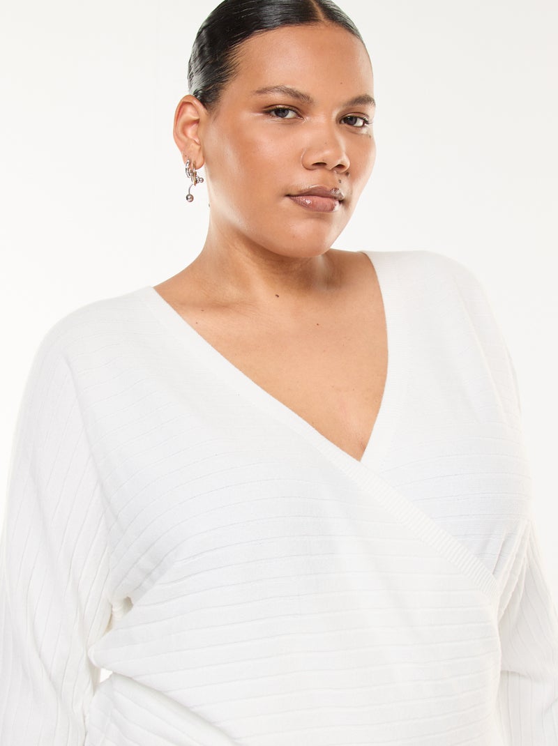 Camisola em malha canelada Branco - Kiabi