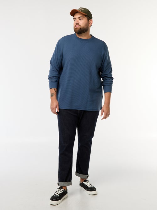 Camisola em malha canelada com gola redonda - Kiabi