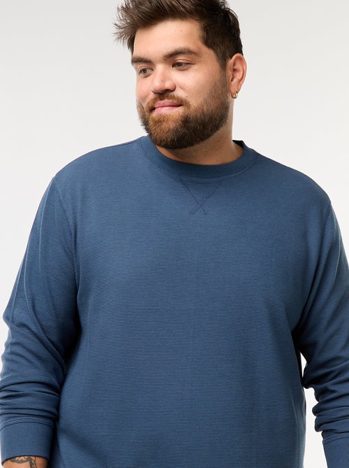 Camisola em malha canelada com gola redonda - Kiabi