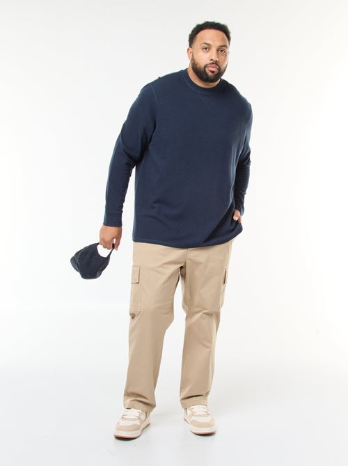 Camisola em malha canelada com gola redonda - Kiabi