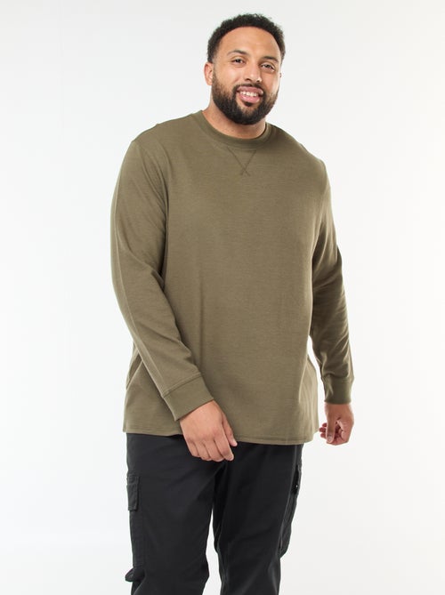 Camisola em malha canelada com gola redonda - Kiabi