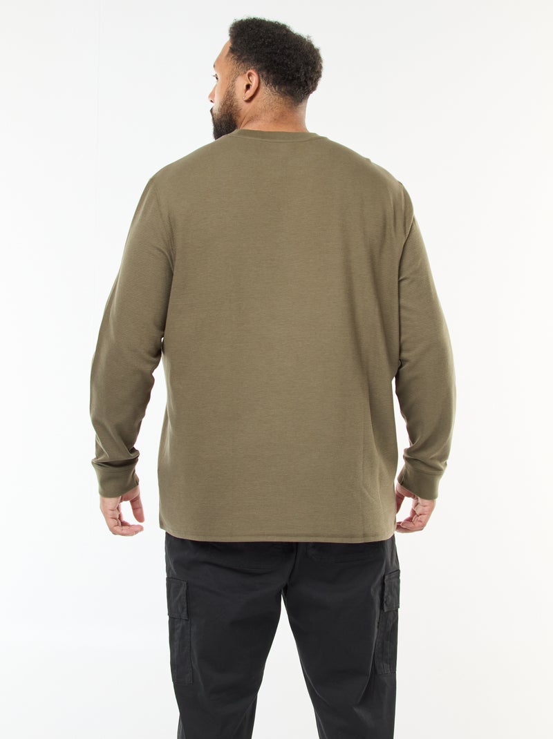 Camisola em malha canelada com gola redonda Caqui - Kiabi