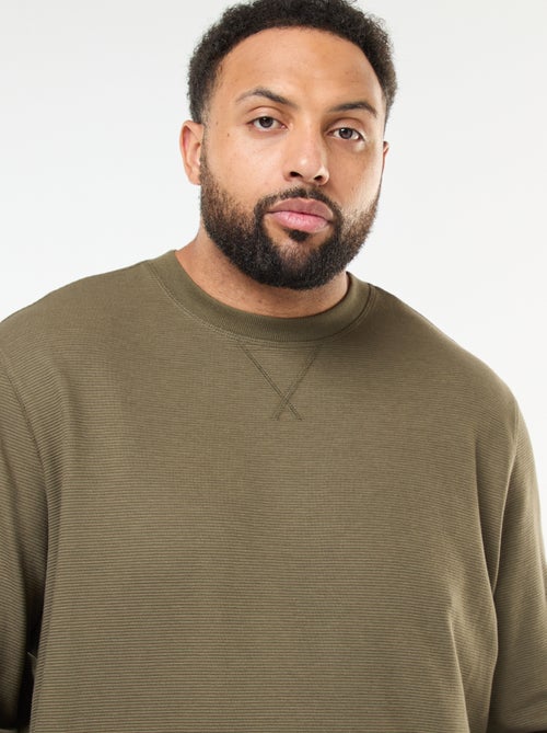 Camisola em malha canelada com gola redonda - Kiabi