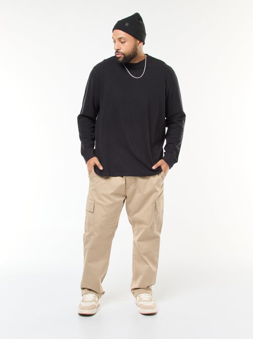 Camisola em malha canelada com gola redonda - Kiabi