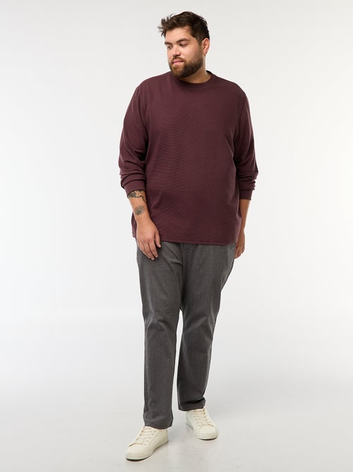 Camisola em malha canelada com gola redonda - Kiabi