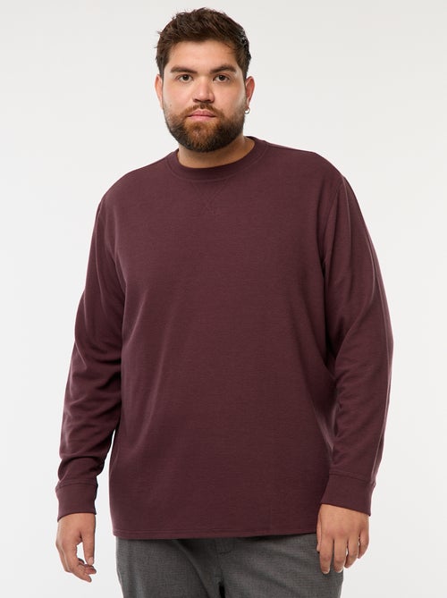 Camisola em malha canelada com gola redonda - Kiabi