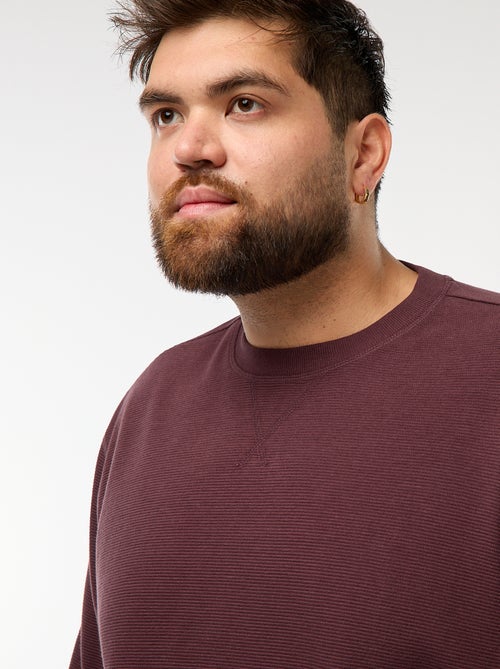 Camisola em malha canelada com gola redonda - Kiabi