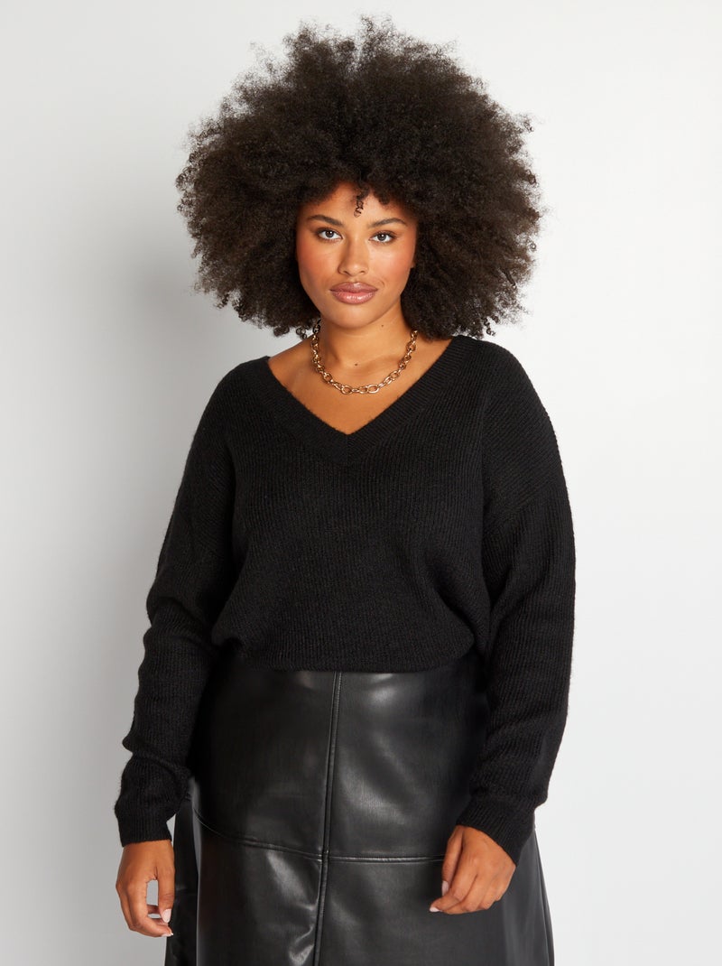 Camisola em malha com decote em bico Preto - Kiabi