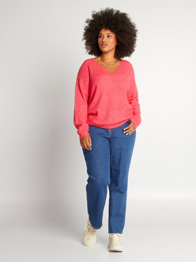 Camisola em malha com decote em bico Rosa - Kiabi
