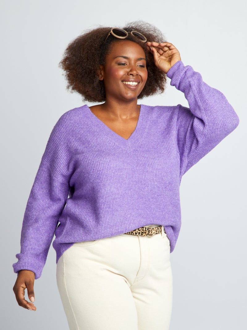 Camisola em malha com decote em bico Roxo - Kiabi