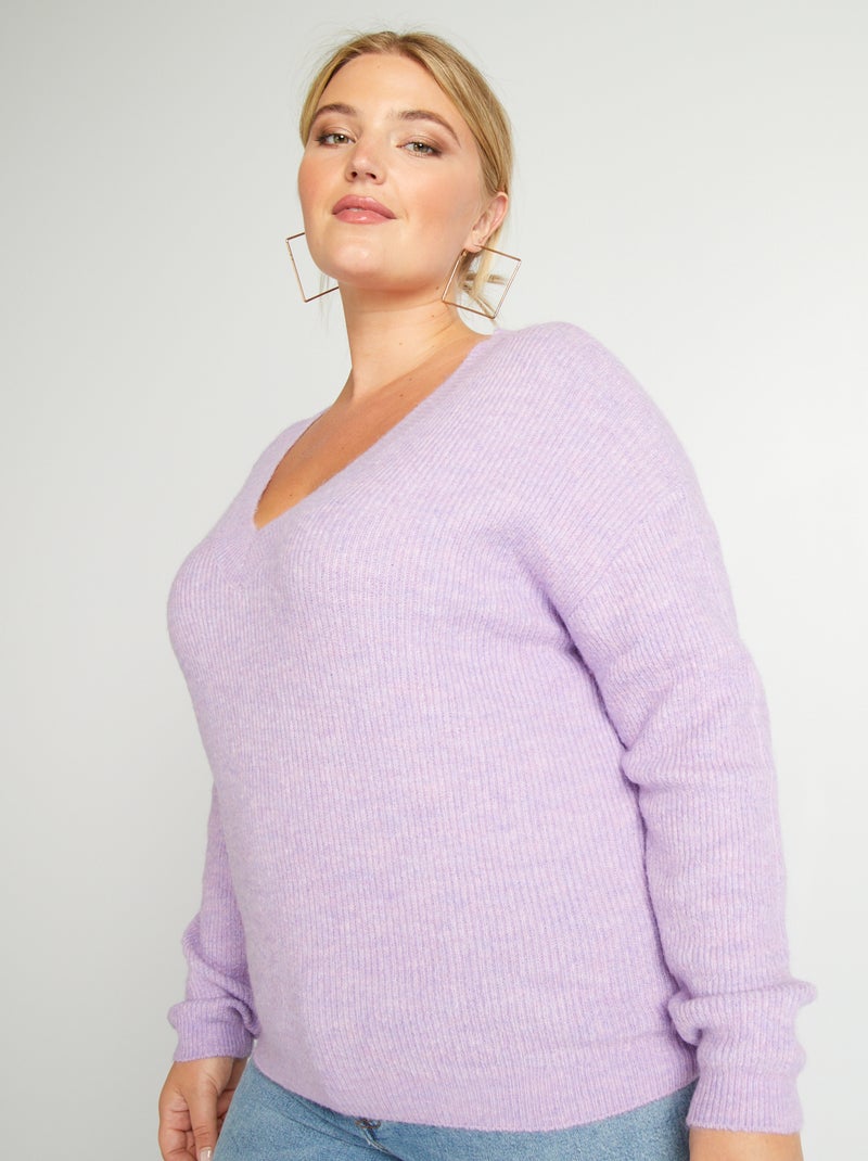 Camisola em malha com decote em bico Roxo - Kiabi