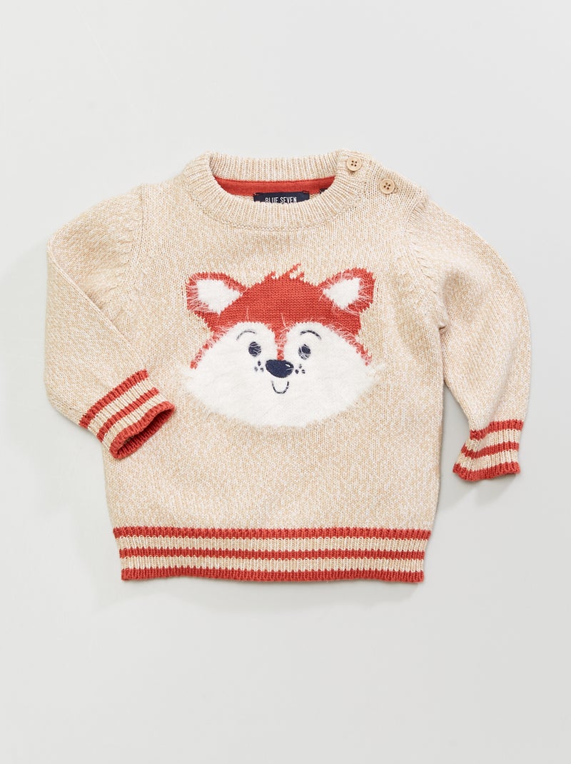 Camisola em malha com estampado 'Raposa' bege - Kiabi